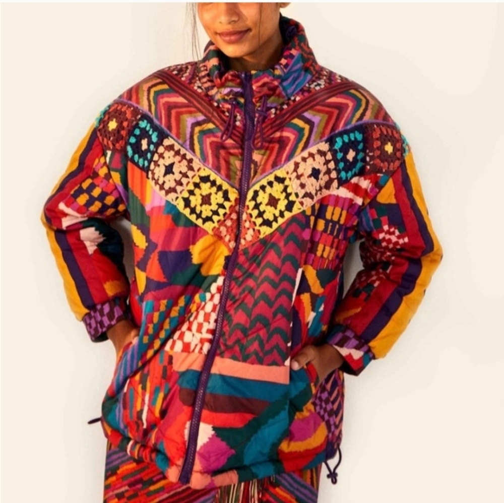 FARM Rio Patchwork Reversible Puffer Jacket Small - image 2